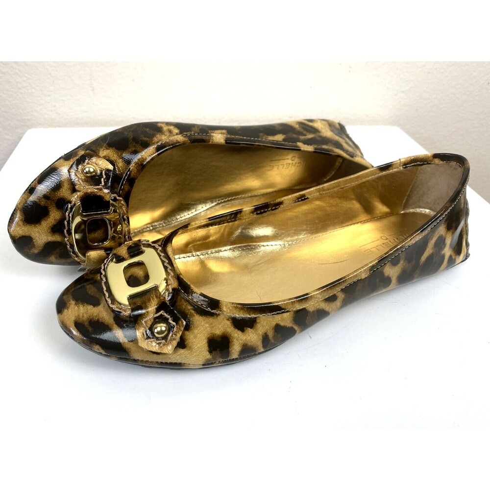 Michelle D Ballerina Flat Cheetah 7M Pat. Leather Animal Print Leopard Gold